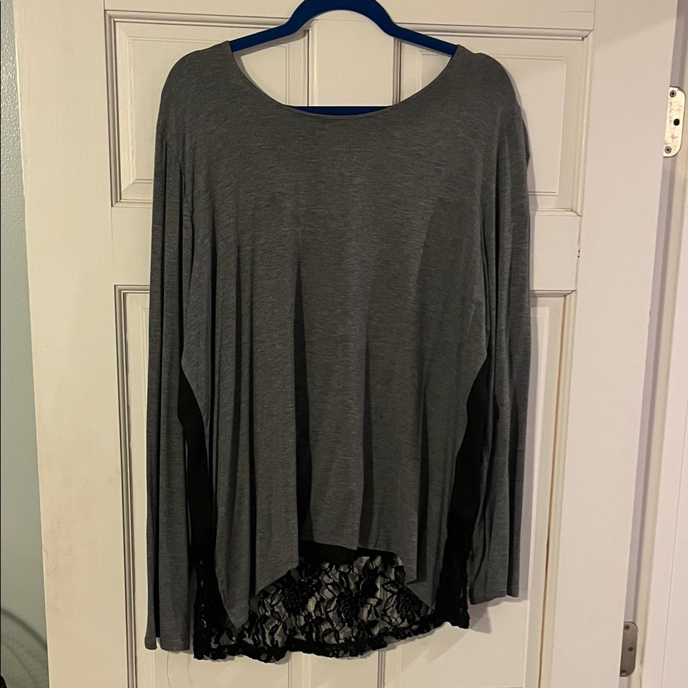 Gray Women's Top with Lace Detail